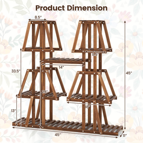 Gymax 5-Tier Wood Plant Stand 10 Pots Plant Display Rack Tall Corner Plant Organizer