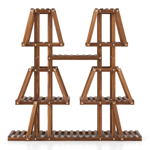 Gymax 5-Tier Wood Plant Stand 10 Pots Plant Display Rack Tall Corner Plant Organizer