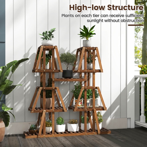 Gymax 5-Tier Wood Plant Stand 10 Pots Plant Display Rack Tall Corner Plant Organizer