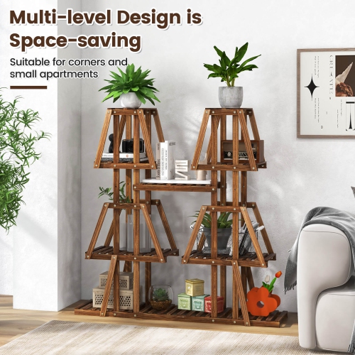 Gymax 5-Tier Wood Plant Stand 10 Pots Plant Display Rack Tall Corner Plant Organizer