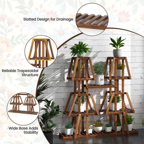 Gymax 5-Tier Wood Plant Stand 10 Pots Plant Display Rack Tall Corner Plant Organizer