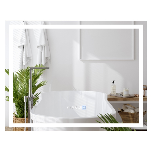 GYMAX  36" X 28" Led Bathroom Mirror Wall Mounted Round Mirror W/ 3-Color Dimmable Lights