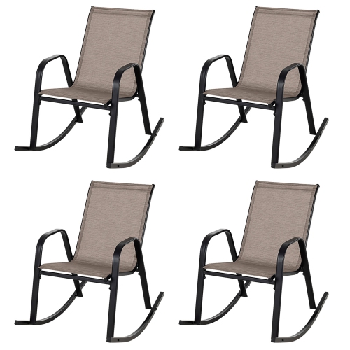 Gymax Set of 4 Metal Rocking Chair Heavy-Duty Rocker Outdoor Anti-Slip Brown Patio