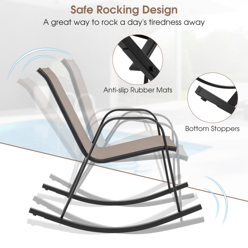 Gymax Set of 4 Metal Rocking Chair Heavy-Duty Rocker Outdoor Anti-Slip Brown Patio