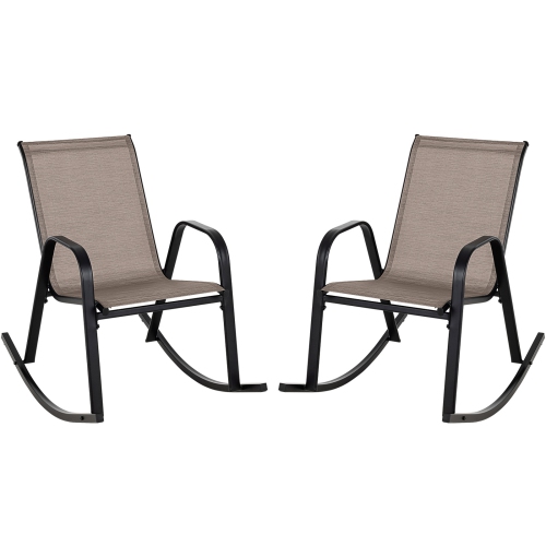 Gymax Set of 4 Metal Rocking Chair Heavy-Duty Rocker Outdoor Anti-Slip Brown Patio