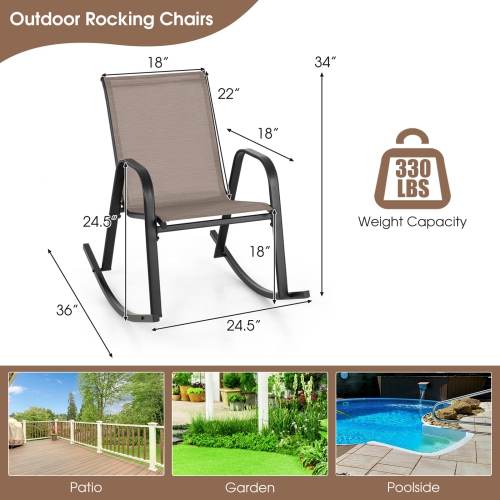 Gymax Set of 2 Metal Rocking Chair Heavy-Duty Rocker Outdoor Anti-Slip Brown Patio