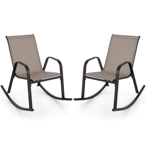 Gymax Set of 2 Metal Rocking Chair Heavy-Duty Rocker Outdoor Anti-Slip Brown Patio