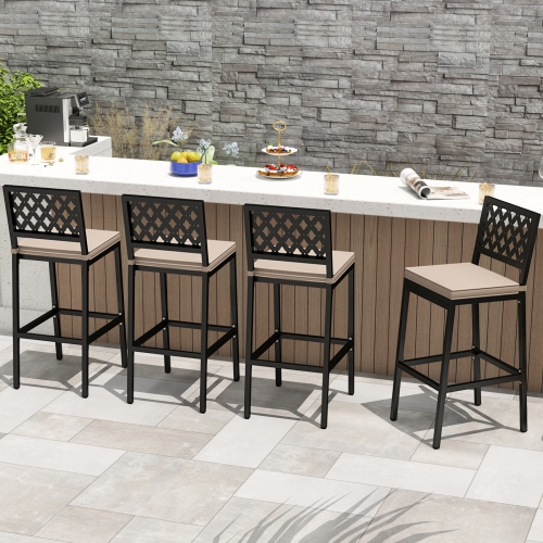 Gymax 4 PCS Outdoor Bar Stools 27’’ Counter Height Barstools w/ Removable Cushions