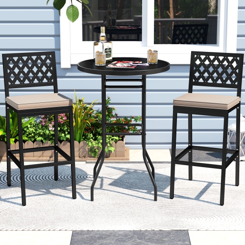 Gymax 4 PCS Outdoor Bar Stools 27’’ Counter Height Barstools w/ Removable Cushions
