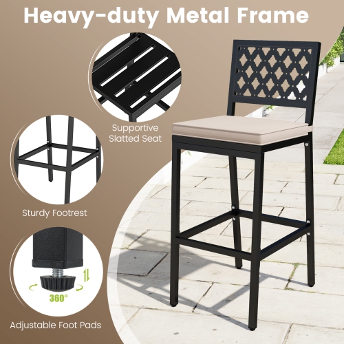 Gymax 4 PCS Outdoor Bar Stools 27’’ Counter Height Barstools w/ Removable Cushions