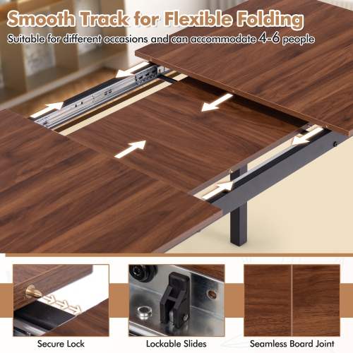 Gymax 5 PCS Dining Table Set for 4-6 w/ 2 Benches & 2 Stools Metal Frame Dining Room Walnut