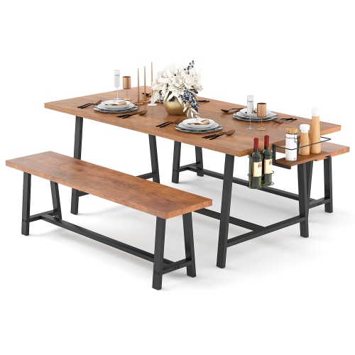 Gymax 3 PCS Home Dining Table Set for 5-7 w/ 2-Bottle Wine Rack Condiment Holder