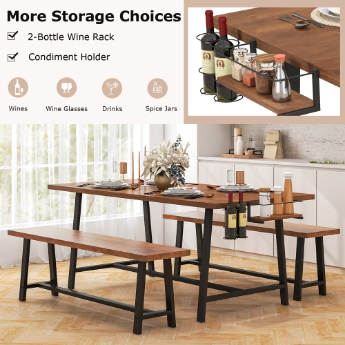 Gymax 3 PCS Home Dining Table Set for 5-7 w/ 2-Bottle Wine Rack Condiment Holder
