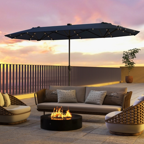 Gymax 13 FT Patio Umbrella Double-Sided Market Umbrella w/ 36 Solar-Powered LED Lights Navy