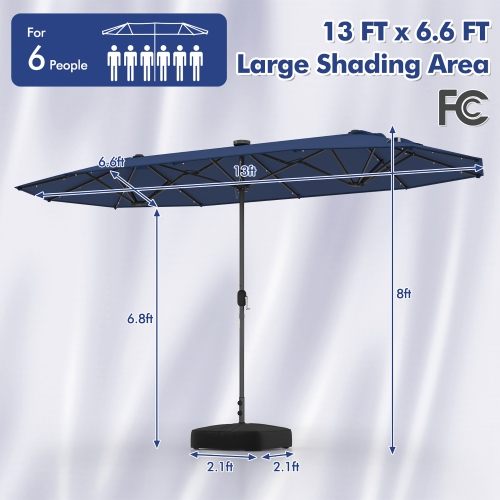 Gymax 13 FT Patio Umbrella Double-Sided Market Umbrella w/ 36 Solar-Powered LED Lights Navy