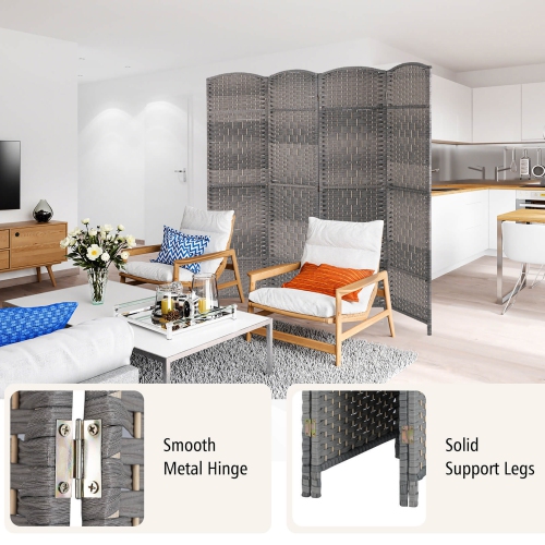 Gymax 4-Panel Folding Privacy Screen Room Divider w/ Hand-woven Pattern for Home