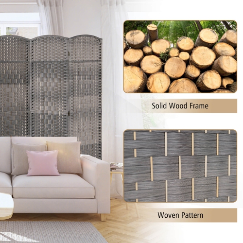 Gymax 4-Panel Folding Privacy Screen Room Divider w/ Hand-woven Pattern for Home