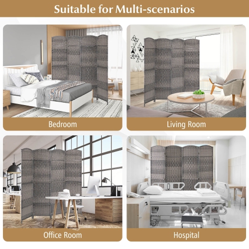 Gymax 4-Panel Folding Privacy Screen Room Divider w/ Hand-woven Pattern for Home