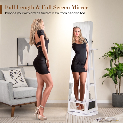 Gymax 360° Swivel Jewelry Cabinet Full Length Mirror w/Built-in Lights