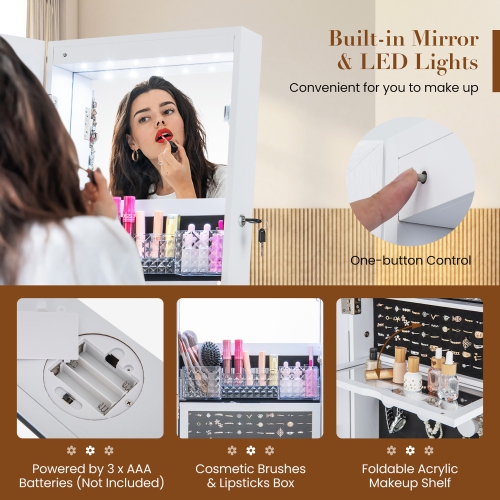 Gymax 360° Swivel Jewelry Cabinet Full Length Mirror w/Built-in Lights