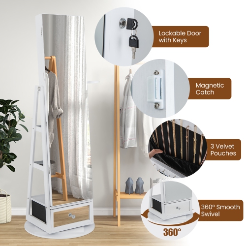 Gymax 360° Swivel Jewelry Cabinet Full Length Mirror w/Built-in Lights