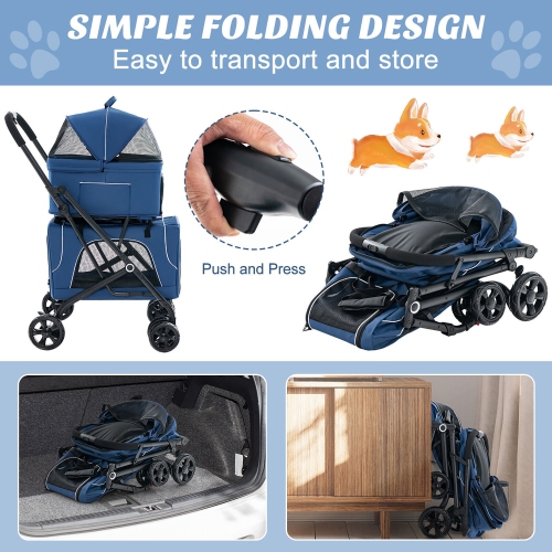 Gymax Double Pet Stroller for 2 Dogs or Cats w/ 2 Detachable Carriers Safety Belt Blue