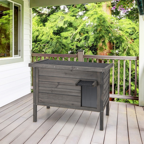 Gymax Insulated Wooden Cat House w/ All-Round Foam Insulated Double Room Outdoor