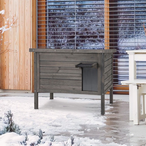 Gymax Insulated Wooden Cat House w/ All-Round Foam Insulated Double Room Outdoor