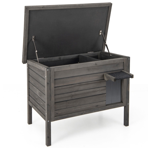 Gymax Insulated Wooden Cat House w/ All-Round Foam Insulated Double Room Outdoor