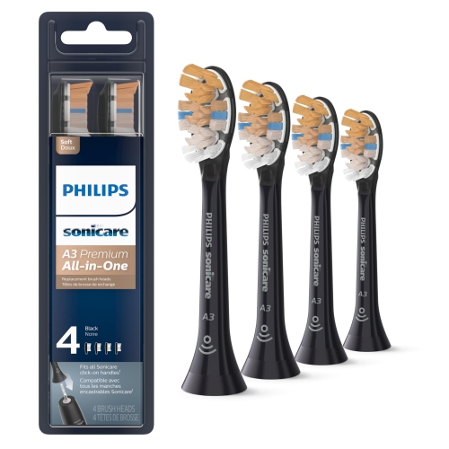 Philips Sonicare Premium All-in-One replacement toothbrush heads, HX9094/95, Smart recognition, Black 4-pk