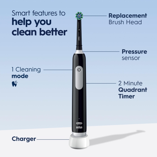 Oral-B Pro Limited Electric Toothbrush, Black, Rechargeable Power Toothbrush with 2 Brush Heads and Travel Case