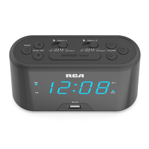 Radio-réveil numérique de RCA avec chargement USB - Noir