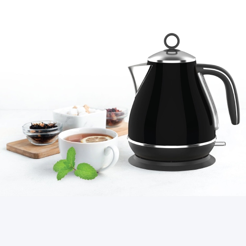JS Gourmet - Retro Stainless Steel Electric Kettle, 1.7 Liter Capacity, Black