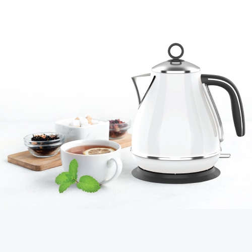 JS Gourmet - Retro Stainless Steel Electric Kettle, 1.7 Liter Capacity, White