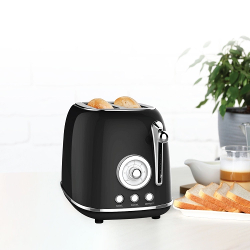 JS Gourmet - Extra-Large 2-Slice Retro Toaster, 6 Browning Levels, 825 Watts, Black