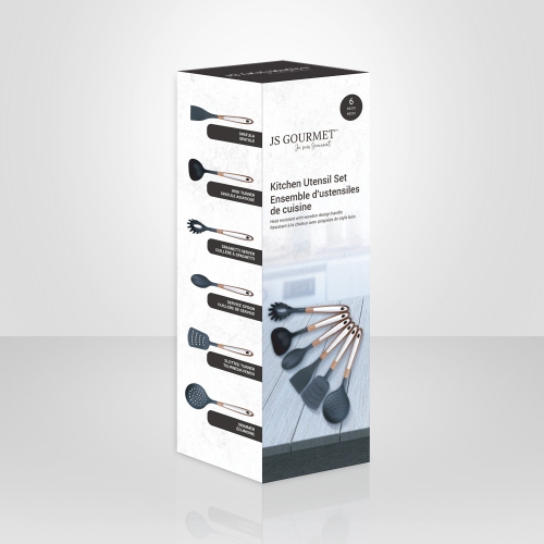 JS Gourmet - 6 Piece Kitchen Utensil Set, Heat Resistant, BPA Free, Acacia Wood