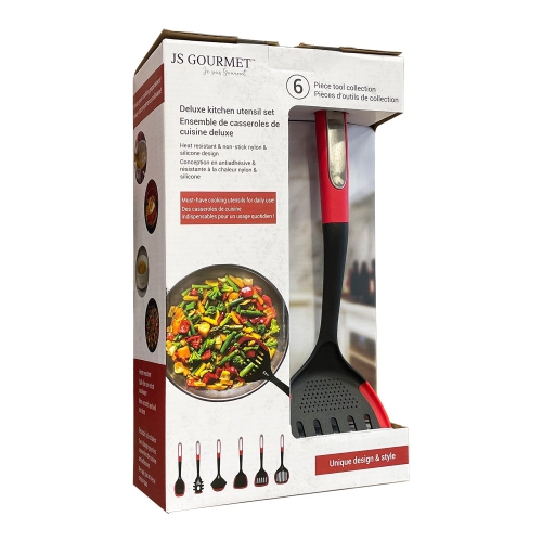 JS Gourmet – Ensemble d’ustensiles de cuisine 6 pièces, résistant à la chaleur, rouge