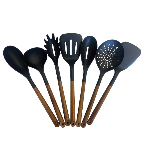 Image 1 of 3.. JS Gourmet - 7 Piece Kitchen Utensil Set, Heat Resistant, BPA Free, Acacia Wood