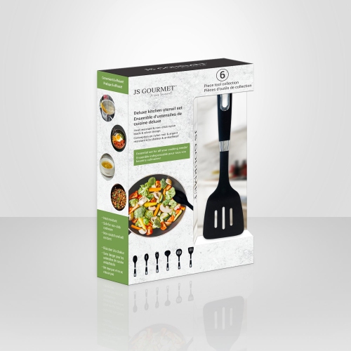 JS Gourmet - Set of 6 Nylon Kitchen Utensils, Heat Resistant, Black