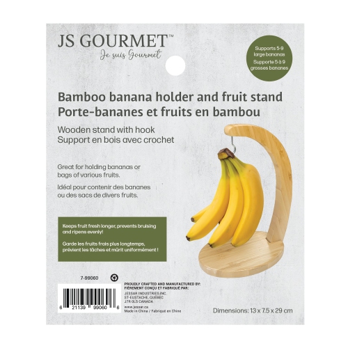 JS Gourmet - Holder with Hook for Bananas and Fruits, Made of Bamboo