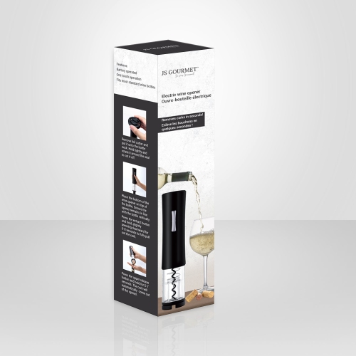 JS Gourmet – ouvre-bouteille électrique à piles avec coupe-capsule, noir