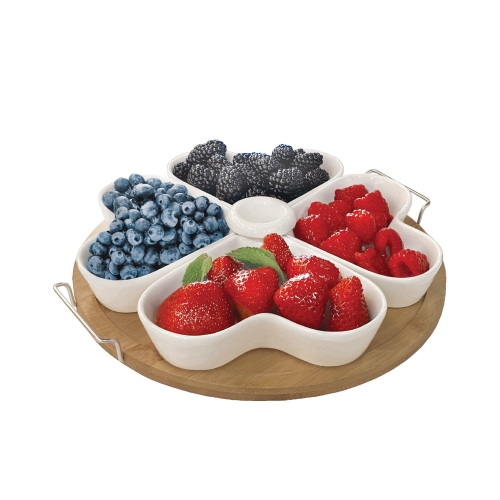 JS Gourmet – Plateau de service pour hors-d'oeuvre avec bols en céramique en forme de coeur
