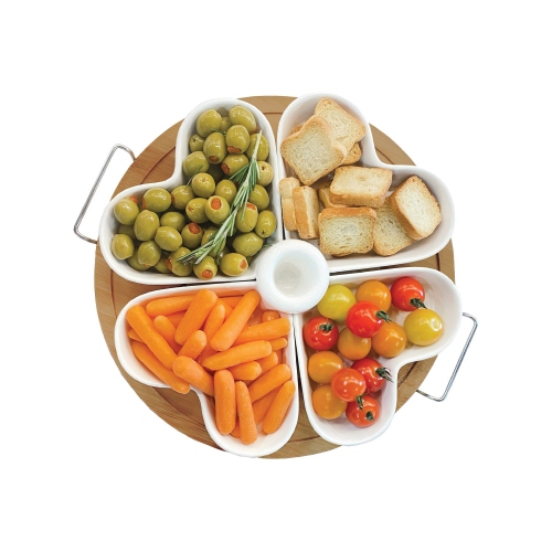 JS Gourmet – Plateau de service pour hors-d'oeuvre avec bols en céramique en forme de coeur