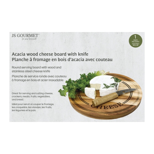 JS Gourmet - planche de service en bois d'acacia avec couteau à fromage