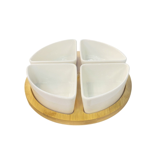 JS Gourmet - Appetizer Serving Set, Bamboo Tray, Ceramic Bowls and Spoons