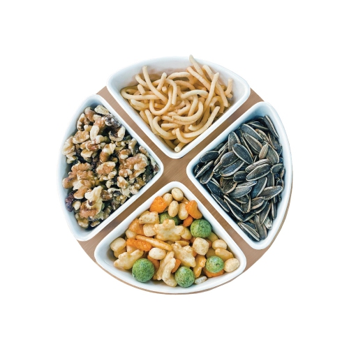 JS Gourmet - Appetizer Serving Set, Bamboo Tray, Ceramic Bowls and Spoons