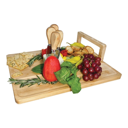 JS Gourmet – Plateau de service en bambou avec 4 outils à fromage