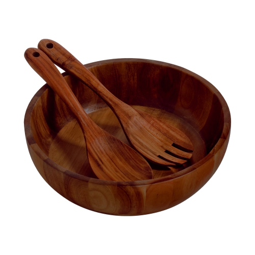 JS Gourmet - 3 Piece Salad Bowl Set with Utensils, Made of Acacia Wood
