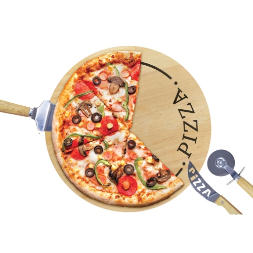 Image 1 of 5.. JS Gourmet - 13" Pizza Board Set with 3 Stainless Steel Utensils