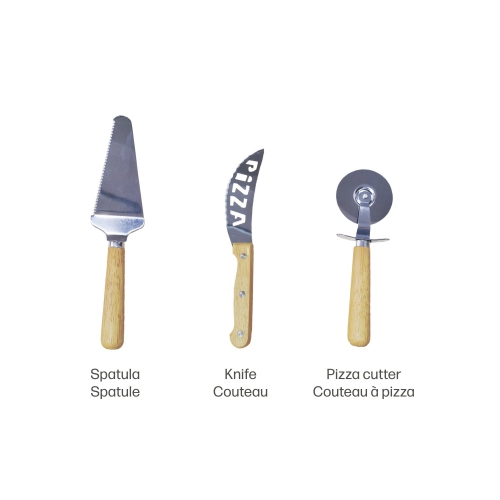 JS Gourmet – Ensemble de planches à pizza de 13 po avec 3 ustensiles en acier inoxydable